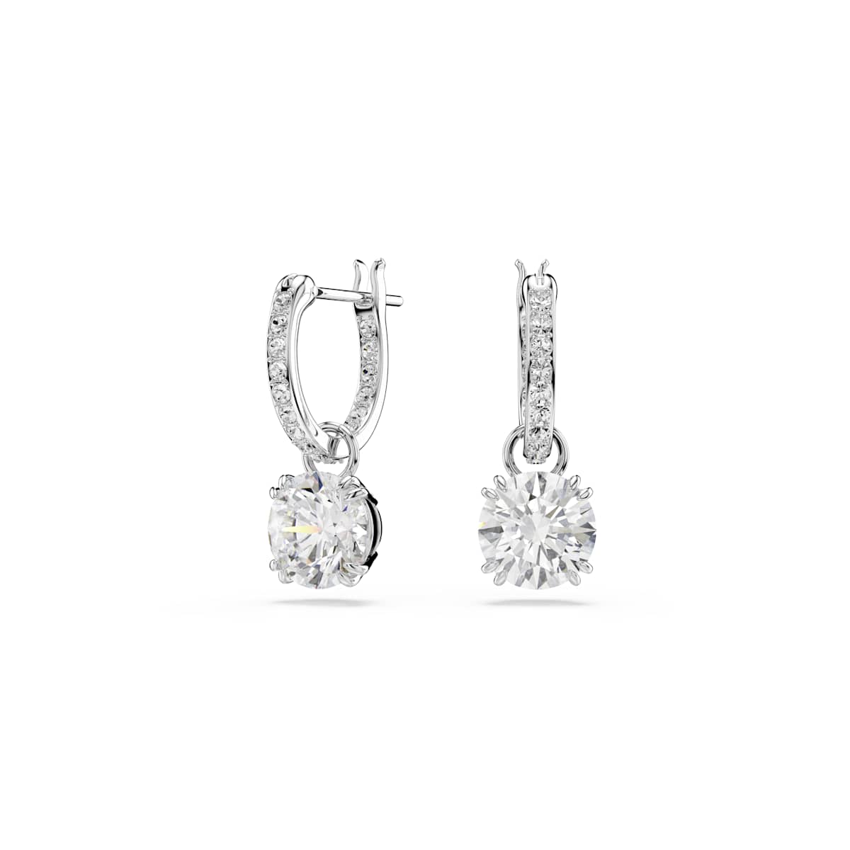 Swarovski Stilla Drop Earrings, Round Cut, White, Rhodium Plated