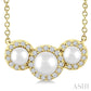 1/8 Ctw Round Cut Diamond and 4 MM & 3 MM Cultured Pearl Past Present and Future Halo Pendant with Chain in 14K Yellow G