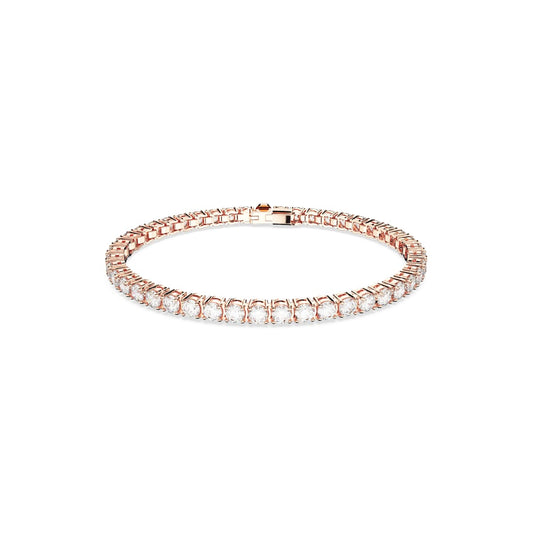 Swarovski Matrix Tennis Bracelet, Round Cut, White, Rose Gold-Tone Plated