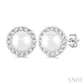4.5 MM White Cultured Pearl and 1/8 Ctw Round Cut Diamond Halo Stud Earrings in 14K White Gold