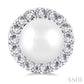 4.5 MM White Cultured Pearl and 1/8 Ctw Round Cut Diamond Halo Stud Earrings in 14K White Gold