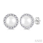 4.5 MM White Cultured Pearl and 1/8 Ctw Round Cut Diamond Halo Stud Earrings in 10K White Gold