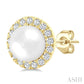 4.5 MM White Cultured Pearl and 1/8 Ctw Round Cut Diamond Halo Stud Earrings in 10K Yellow Gold