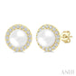 4.5 MM White Cultured Pearl and 1/8 Ctw Round Cut Diamond Halo Stud Earrings in 10K Yellow Gold
