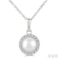 5 MM Cultured White Pearl and 1/20 Ctw Round Cut Diamond Halo Pendant With Chain in 14K White Gold