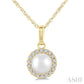 5 MM Cultured White Pearl and 1/20 Ctw Round Cut Diamond Halo Pendant With Chain in 14K Yellow Gold