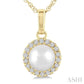 5 MM Cultured White Pearl and 1/20 Ctw Round Cut Diamond Halo Pendant With Chain in 14K Yellow Gold
