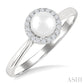 5 MM White Cultured Pearl and 1/20 Ctw Round Cut Diamond Halo Ring in 10K White Gold