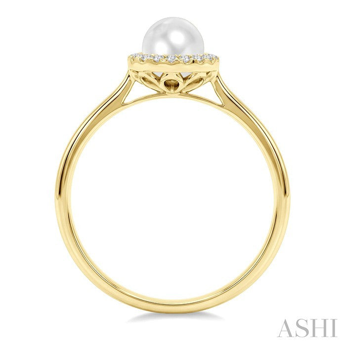 5 MM White Cultured Pearl and 1/20 Ctw Round Cut Diamond Halo Ring in 10K Yellow Gold