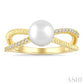 7 MM Cultured Pearl and 1/10 Ctw Round Cut Diamond Criss Cross Fashion Ring in 10K Yellow Gold