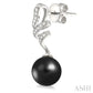 9 MM Black Cultured Pearls and 1/5 Ctw Round Cut Diamond Earrings in 14K White Gold