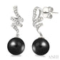 9 MM Black Cultured Pearls and 1/5 Ctw Round Cut Diamond Earrings in 14K White Gold