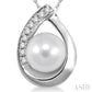 6.5 MM Round Shape Cultured Pearl and 1/20 Ctw Round Cut Diamond Pendant in 10K White Gold with Chain