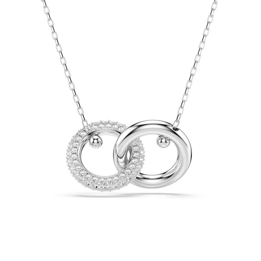 Swarovski Dextera Pendant, Interlocking loop, White, Rhodium plated