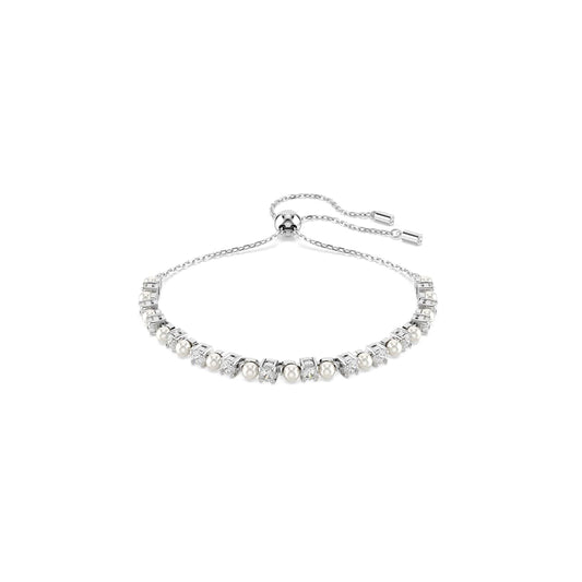 Swarovski Matrix Tennis Bracelet, Crystal Pearl, Round Cut, White, Rhodium Plated