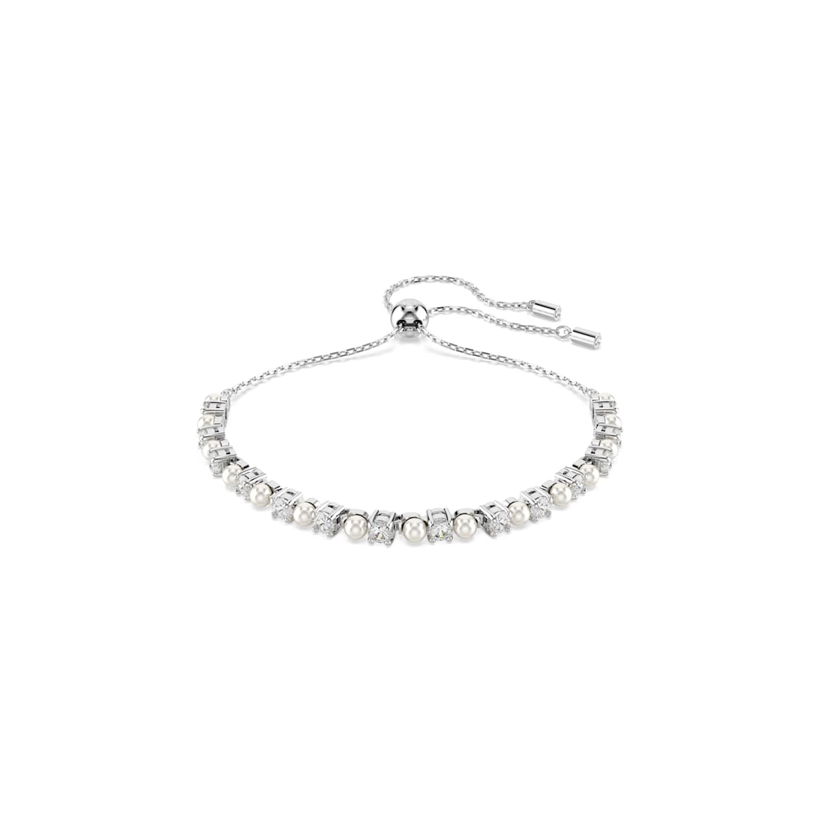 Swarovski Matrix Tennis Bracelet, Crystal Pearl, Round Cut, White, Rhodium Plated