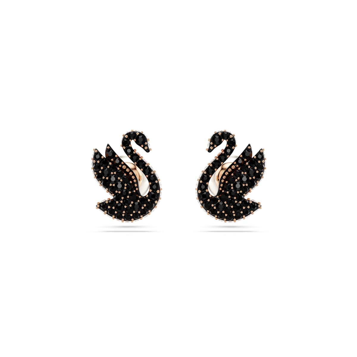 Swarovski Swan Stud Earrings, Crystal Pearl, Swan, Black, Rose Gold-Tone Plated