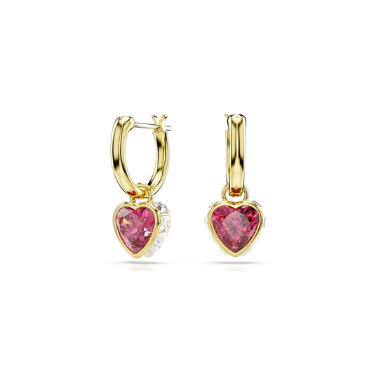 Swarovski Chroma Hoop Drop Earrings, Heart, Red, Gold-Tone Plated