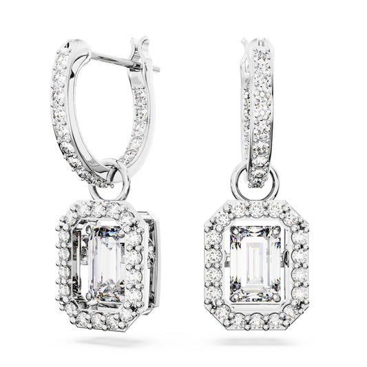 Swarovski Millenia Crystal Drop Hoop Earrings, White, Rhodium Plated