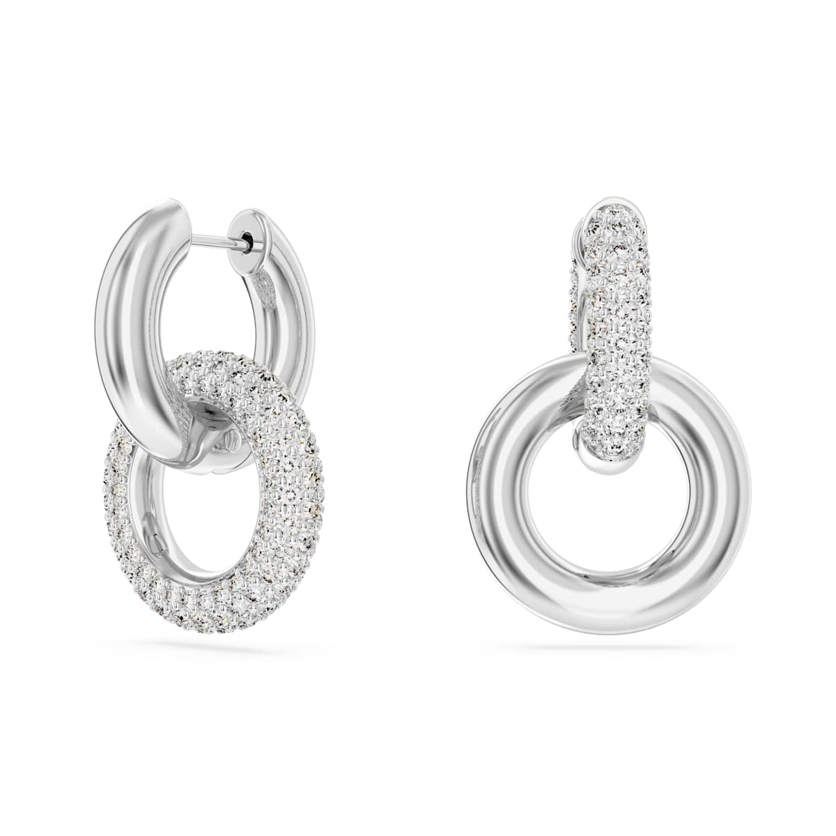 Swarovski Dextera Hoop Earrings, Asymmetrical Design, Interlocking Loop, White, Rhodium Plated