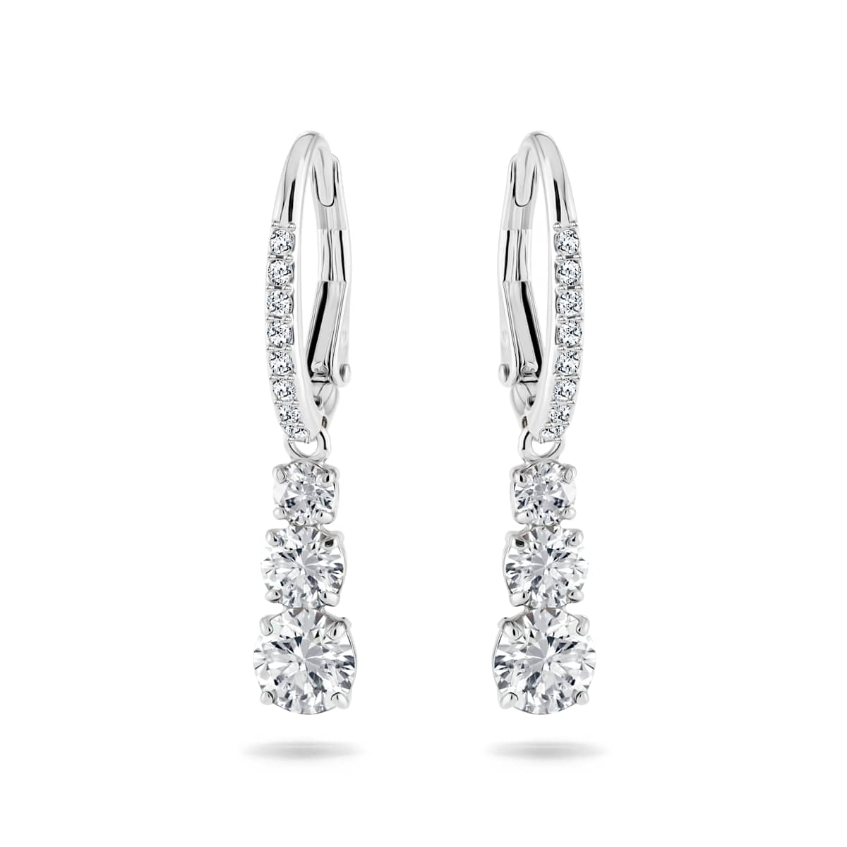 Swarovski Stilla Drop Earrings, Round Cut, White, Rhodium Plated