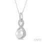 7X7 MM Round Shape Cultured Pearl and 1/6 Ctw Twisted Loop Round Cut Diamond Pendant With Chain in 10K White Gold