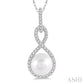 7X7 MM Round Shape Cultured Pearl and 1/6 Ctw Twisted Loop Round Cut Diamond Pendant With Chain in 10K White Gold