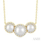 5 MM & 4 MM Cultured Pearl and 1/6 Ctw Round Cut Diamond Halo Pendant With Chain in 14K Yellow Gold