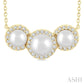 5 MM & 4 MM Cultured Pearl and 1/6 Ctw Round Cut Diamond Halo Pendant With Chain in 14K Yellow Gold