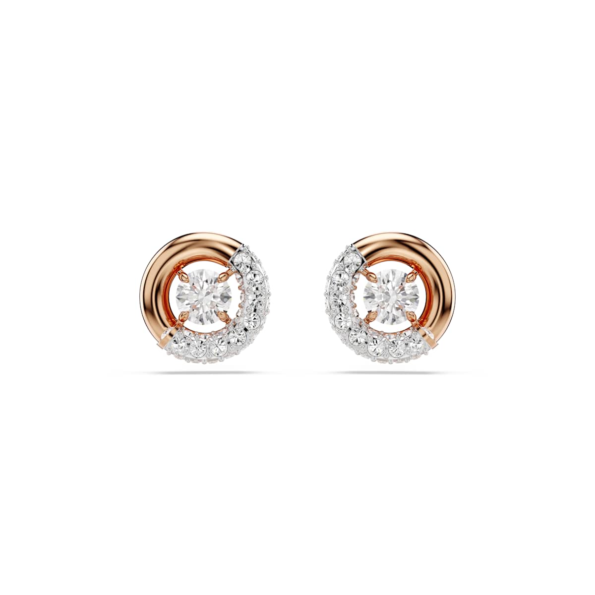 Swarovski Dextera Stud Earrings, Round Cut, White, Rose Gold-Tone Plated