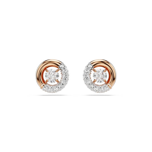 Swarovski Dextera Stud Earrings, Round Cut, White, Rose Gold-Tone Plated