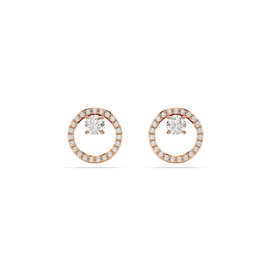 Swarovski Constella Stud Earrings, Round Cut, White, Rose Gold-Tone Plated