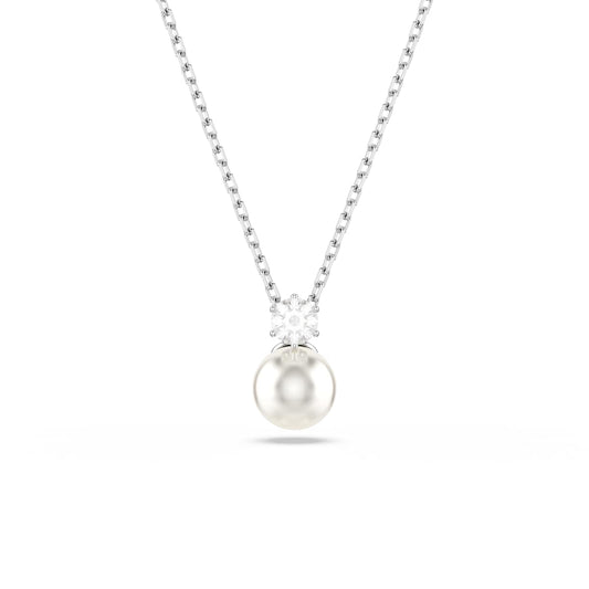 Swarovski Matrix Pendant, Crystal Pearl, Round Cut, White, Rhodium Plated