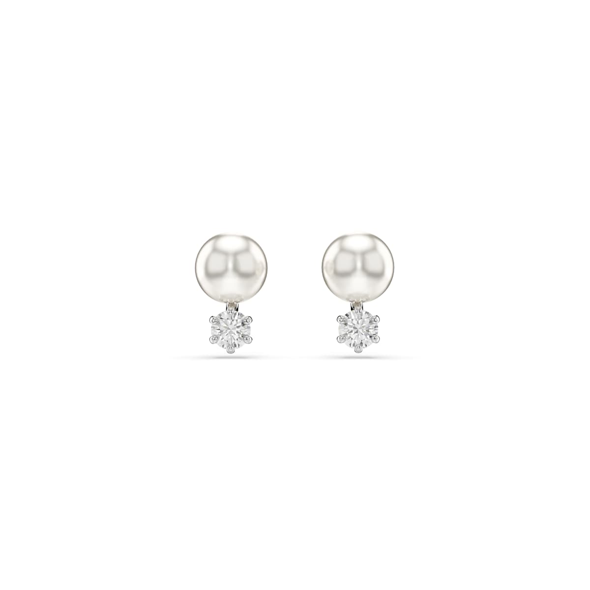 Swarovski Matrix Stud Earrings, Crystal Pearl, Round Cut, White, Rhodium Plated