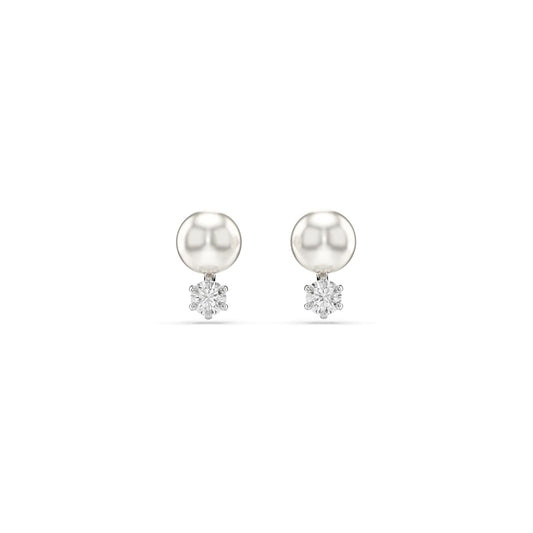 Swarovski Matrix Stud Earrings, Crystal Pearl, Round Cut, White, Rhodium Plated