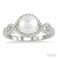7 MM Round Shape Cultured Pearl and 1/5 Ctw Round Cut Diamond Twisted Open Lattice Ring in 10K White Gold