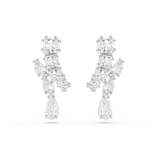 Swarovski Matrix Drop Earrings, Mixed Cuts, White, Rhodium Plated