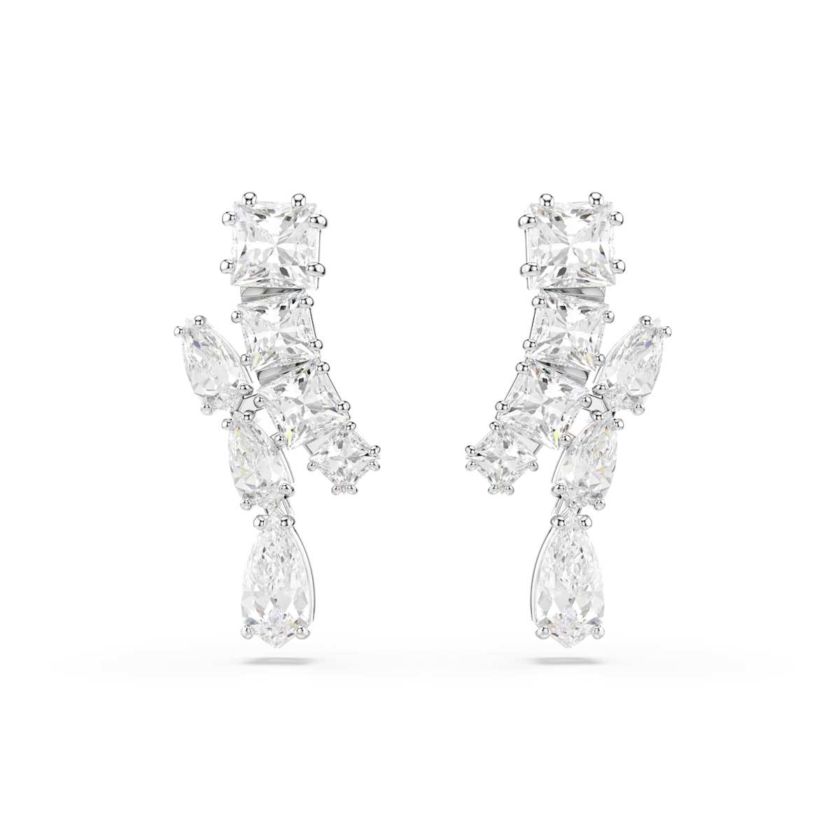 Swarovski Matrix Drop Earrings, Mixed Cuts, White, Rhodium Plated