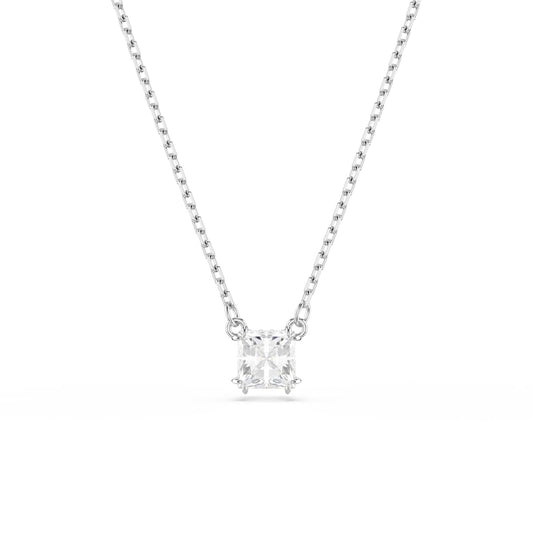 Swarovski Stilla Attract Pendant, Square Cut, White, Rhodium Plated