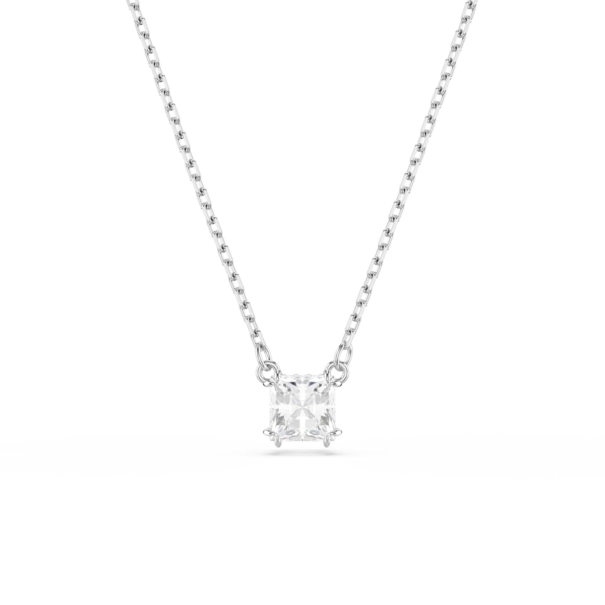 Swarovski Stilla Attract Pendant, Square Cut, White, Rhodium Plated