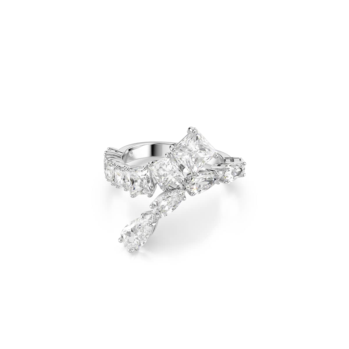 Swarovski Matrix Ring, Mixed Cuts, White, Rhodium Plated