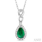 6X4 MM Pear Shape Emerald and 1/10 Ctw Round Cut Diamond Pendant in 10K White Gold with Chain