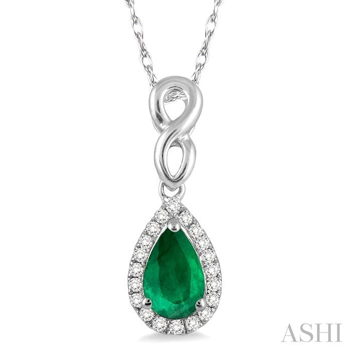 6X4 MM Pear Shape Emerald and 1/10 Ctw Round Cut Diamond Pendant in 10K White Gold with Chain