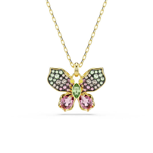 Swarovski Idyllia Pendant, Mixed Cuts, Pavé, Butterfly, Multicolored, Gold-Tone Plated