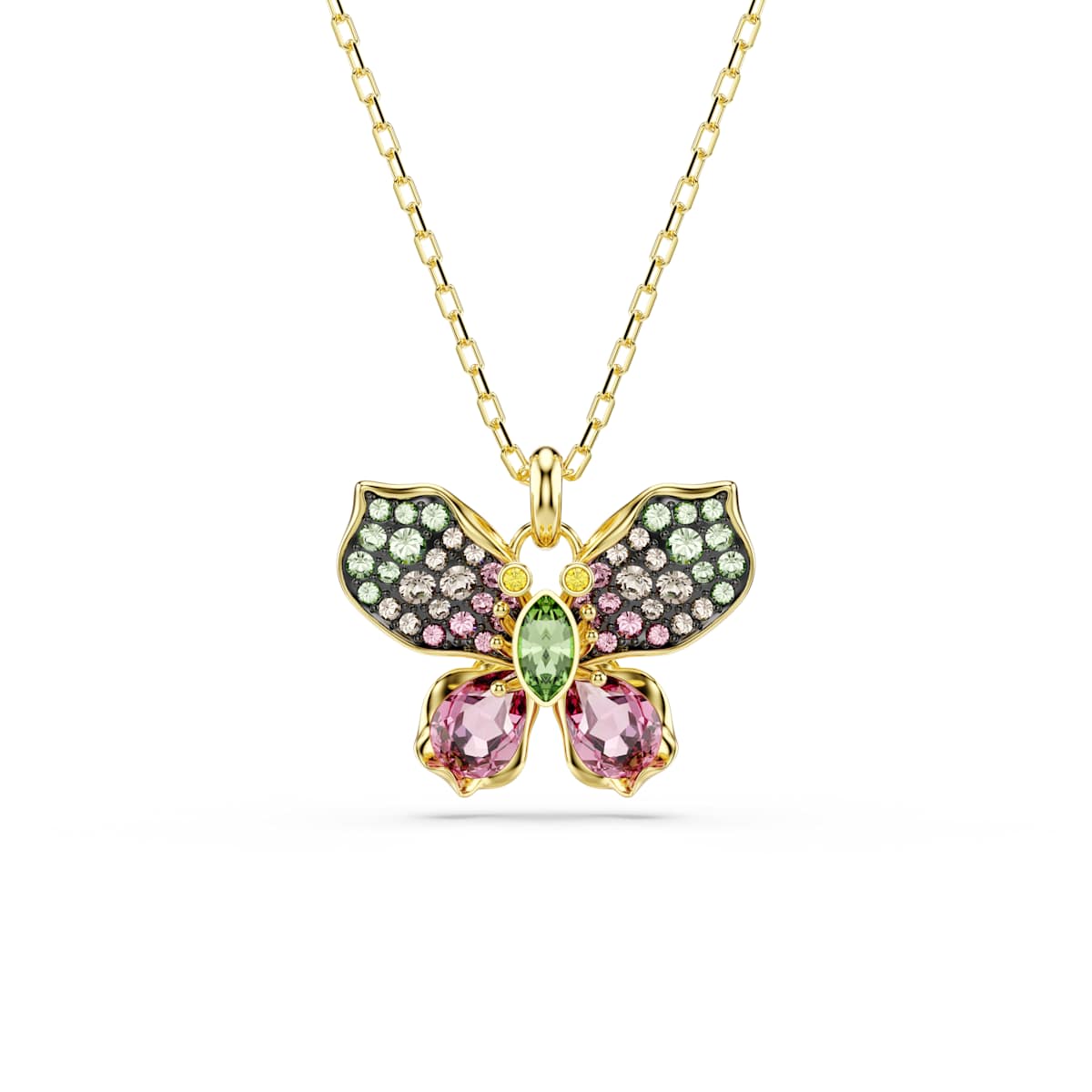 Swarovski Idyllia Pendant, Mixed Cuts, Pavé, Butterfly, Multicolored, Gold-Tone Plated