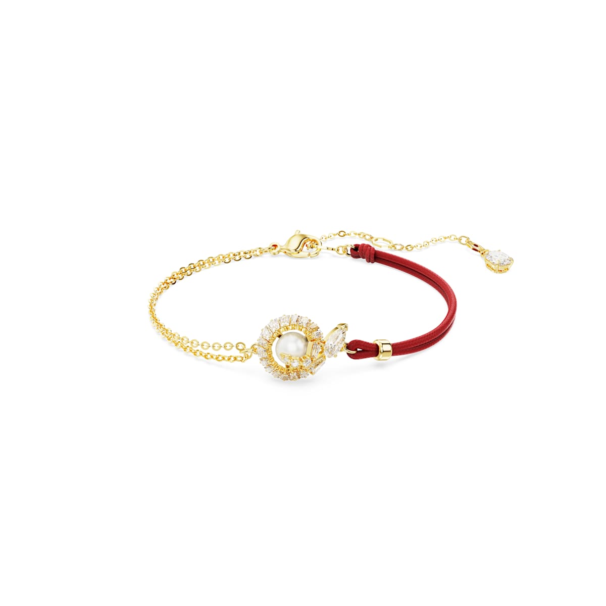 Swarovski Snake Bracelet, Crystal Pearl, Mixed cuts, Year of the Snake, Red, Gold-tone plated