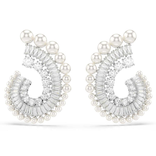Swarovski Ariana Grande x Swarovski Drop Earrings, Crystal Pearl, Mixed Cuts, White, Rhodium Plated