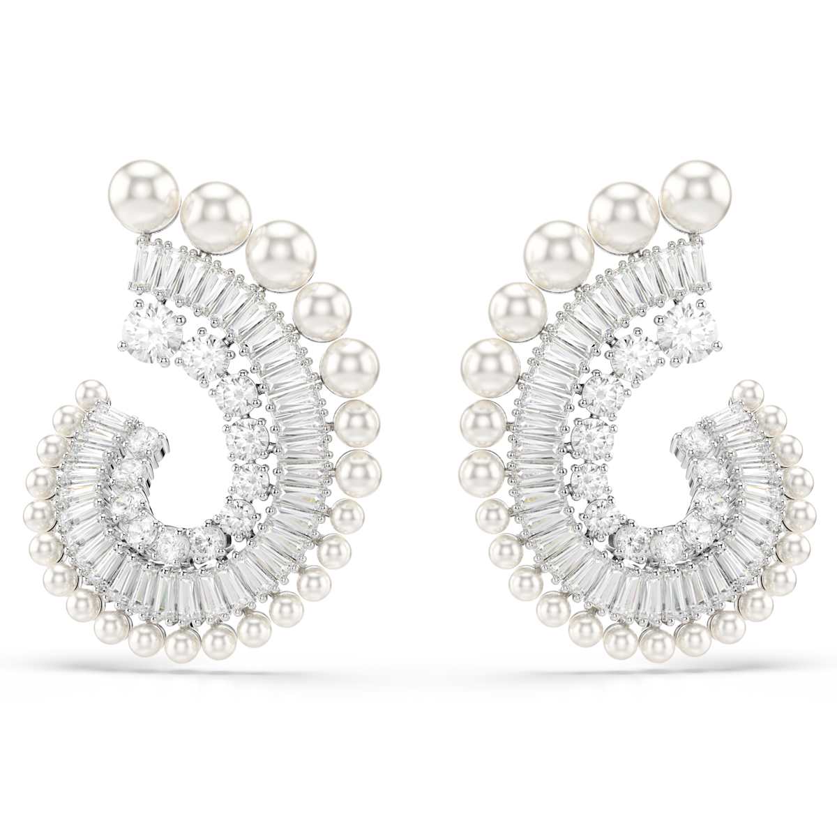 Swarovski Ariana Grande x Swarovski Drop Earrings, Crystal Pearl, Mixed Cuts, White, Rhodium Plated