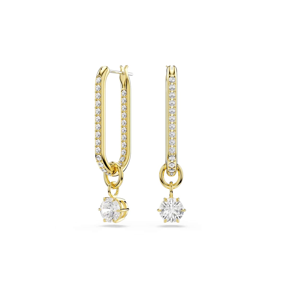 Swarovski Constella Drop Earrings, Round cut, White, Gold-tone plated