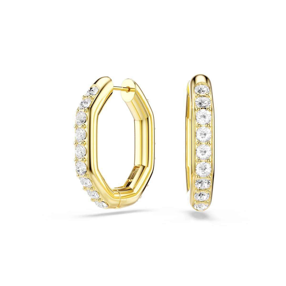 Swarovski Dextera Hoop Earrings, Octagon shape, Round cut, Medium, White, Gold-tone plated